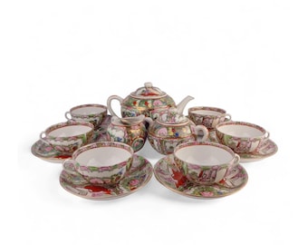 Vintage Porcelain Tea Coffee Set, Chinese Porcelain Coffee Tea Set, Hand Painted Porcelain Tea Coffee Set