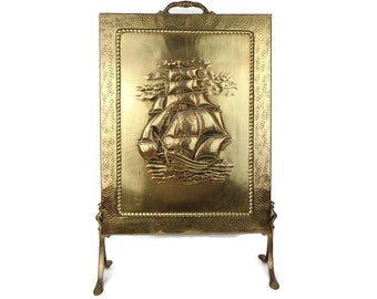 Antique Firescreen Ship, Fireplace Screen, English Brass Firescreen, Fireplace Decor, Cutty Sark Fireplace Screen