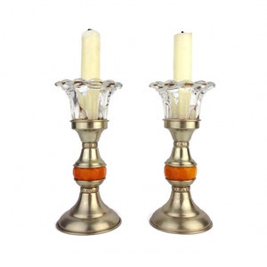 Antique Candle Holders Set, Vintage Candlesticks with Glass Decoration
