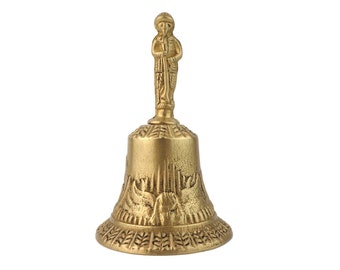 アンティーク真鍮ベル、ヴィンテージドアベル、彫刻入り真鍮ベル