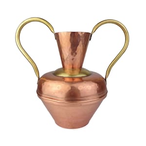 Antique Large Copper Amphora Vase, Vintage Copper Double Handles Amphora Vase