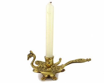 Antique Brass Candle Holder, Dragon Brass Candlestick, Vintage Brass Chamber Candlestick, Peacock Candle Holder, Phoenix Candlestick