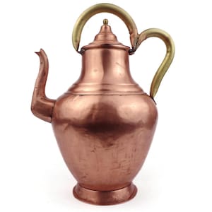 Antique Copper Jug With Brass Handles, Handmade Copper Pitcher