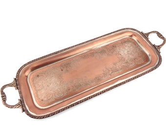 Silver Plated Copper Tray, English Serving Tray, Silver on Copper