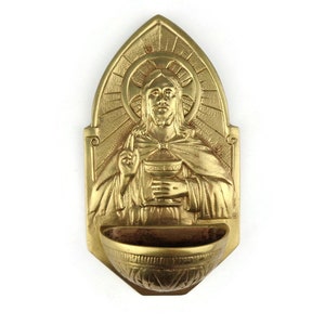 Antique Brass Holy Water Font, Wall Hanging Holy Water Font