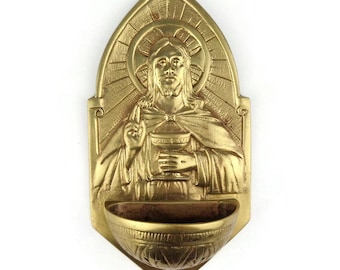 Antique Brass Holy Water Font, Wall Hanging Holy Water Font
