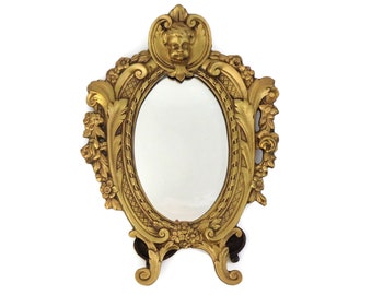 Antique Table Mirror, Brass Makeup Mirror, Victorian Table Mirror