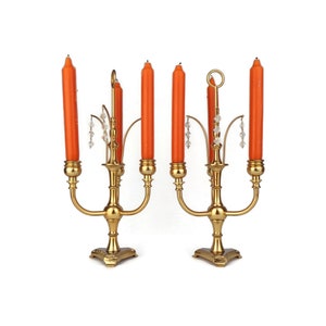 Antique Candle Holders Set, Vintage Candle Holders, Pair Candlesticks, Victorian Candle Holders With Glass Pendants