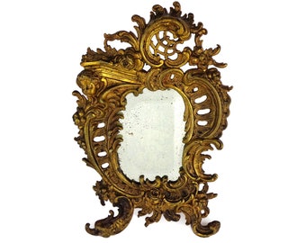Napoleon III Table Mirror Louis XV Style, Antique Brass Mirror, Louis XV Style Brass Mirror, French Makeup Table Mirror