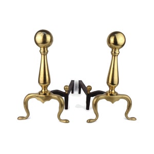 Antique Fireplace Andirons, Brass Fireplace Decor, French Brass Andirons