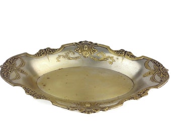 Antique French Brass Tray, Vintage Serving Plateau, Serving Platter With Floral Ornate