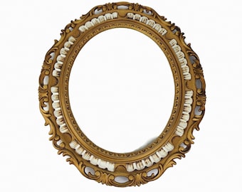 Antique Oval Mirror With Gold Tone Frame, Vintage Ornate Wall Mirror, Large Oval Mirror