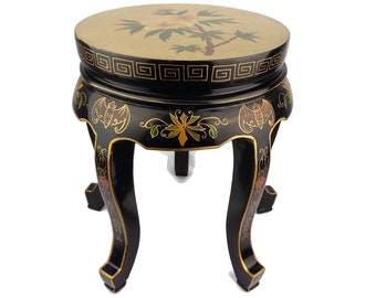 Antique Wine Table With Handpainted Decoration, Chinese Side Table, Handmade End Table, Oriental Style Side Table