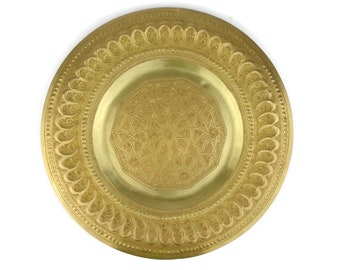 Antique Engraved Brass Tray, Handmade Brass Tray, Wall Hanging Brass Tray