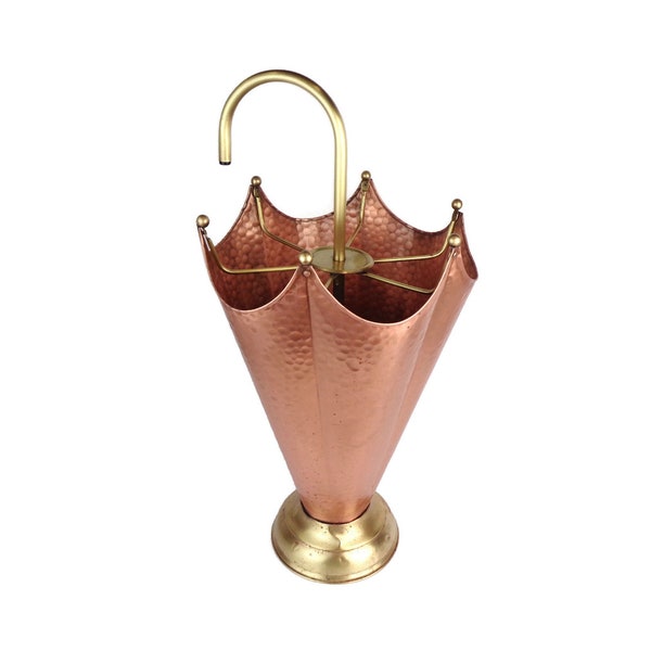Antique Copper Umbrella Stand, Vintage Copper Umbrella Holder With Brass Handle