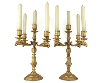 Antique Candle Holders Set, Brass Candle Holders, Pair Brass Candlesticks