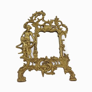 Antique Table Mirror, Brass Table Mirror With Lady and Girl Figuries, Brass Makeup Mirror
