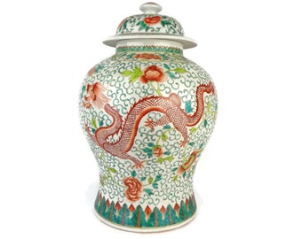 Antique Chinese Ceramic Urn, Chinese Ceramic Urn, Handpainted Ceramic Jar, Cabinet Urn, Chinese Dragon Ceramic Urn