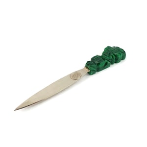 Abridor de cartas mexicano, acessório de tinteiro, decoração de mesa, abridor de cartas asteca, abridor de cartas de pedra ágata verde