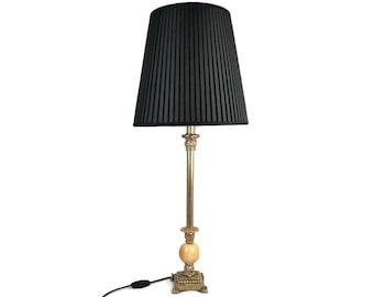 Antique Table Lamp With Black Shade, Vintage Table Lamp