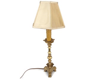 Antique Table Lamp With Beige Shade, Vintage Brass Table Lamp, Table Night Lamp