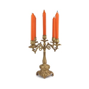 Antique Brass Candle Holder, Large Brass Candelabra 5 Candles, Vintage Brass Candlestick