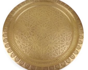 Antique Brass Tray, Handmade Brass Tray, Large Moroccan Tray