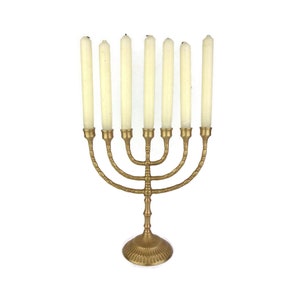 Antique Jewish Brass Candle Holder , Menorah Brass Candle Holder 7 Candles, Antique Brass Jerusalem Candlestick