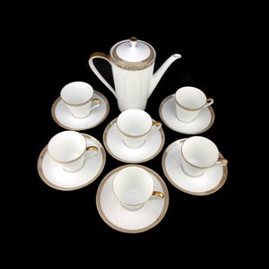 Vintage Porzellan Kaffee Set, Bayerisches Porzellan Kaffee Set, Porzellan Kaffee Set Weiß mit Goldverzierung