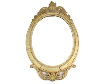 Antique Oval Mirror With Baige Tone Frame, Vintage Ornate Wall Mirror, Large Oval Mirror