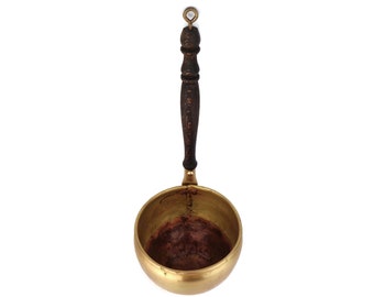 Antiek messing en koperen pollepel, handgemaakte messing koperen pollepel met houten handvat