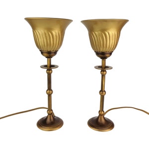 Antique Table Lamps Set, Vintage Brass Table Lamps Set, Mid Century Table Lamp, Pair Brass Night Lamp with Glass Shade