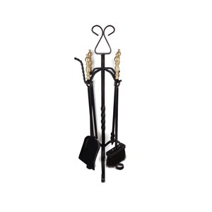 Antique Fireplace Tools Set, Fireplace Decor, Iron Fireplace Tools Set With Brass Handles