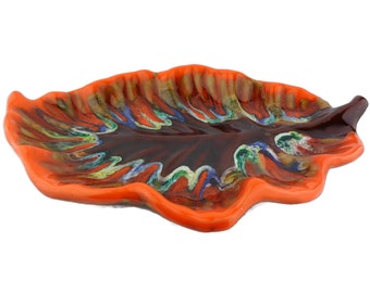 Vallauris Ceramic Plateau Leaf Shaped, Vintage French Ceramic Platter