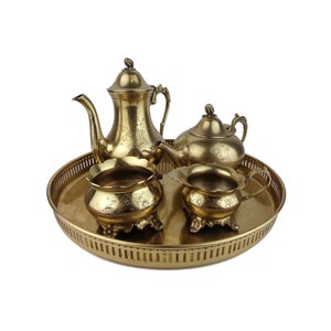 Antique Brass Tea Coffee Set With Tray