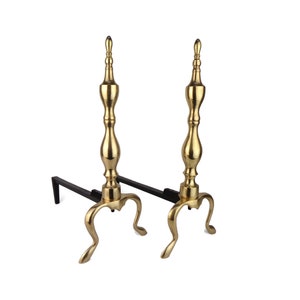 Antique Fireplace Andirons, Brass Fireplace Decor, French Brass Andirons