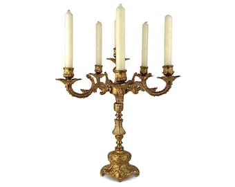 Antique Brass Candle Holder 6 Candles, Vintage Brass Candlestick