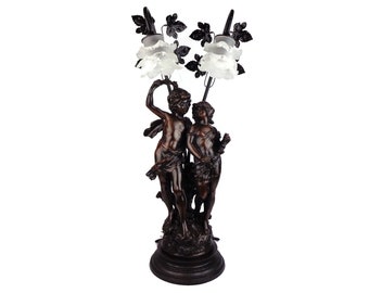 Antique Table Lamp, Resin Statue Table Lamp, Auguste Moreau Table Lamp, Young Lovers Auguste Moreau Statue Table Lamp