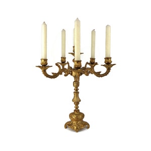 Antique Brass Candle Holder 6 Candles, Vintage Brass Candlestick