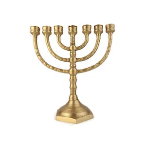 Antique Jewish Brass Candle Holder , Menorah Brass Candle Holder 7 Candles, Antique Brass Jerusalem Candlestick
