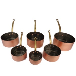Vintage Copper Saucepan Set of 6, Copper Pan Set With Brass Handles France