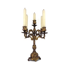 Antique Brass Candle Holder 5 Candles, Vintage Brass Candlestick