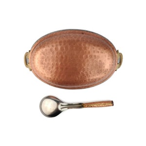 Vintage Copper Cooking Pan And Spoon, Hammered Copper Cooking Pan