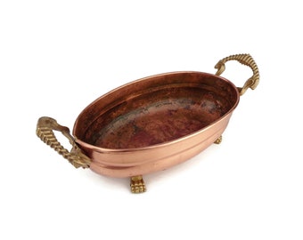 Antieke koperen jardiniere met koperen handgrepen, vintage koperen plantenbak, koperen bloemenpot