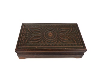 Vintage Wooden Jewelry Box, Antique Jewelry Box With Copper Decoration