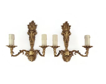 Set di lampade da parete in ottone vintage, coppia di applique in ottone Art Nouveau