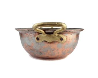 Antique Copper Cooking Pan, Vintage Copper Pan With Brass Handles, Handmade Copper Cooking Pan