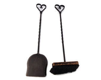 Antique Fireplace Shovel and Brush, Vintage Fireplace Decor, Iron Fire Pit Brush and Shovel