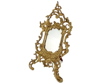 Antique Table Mirror, Brass Makeup Mirror, Victorian Table Mirror