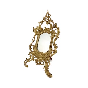Antique Table Mirror, Brass Makeup Mirror, Victorian Table Mirror